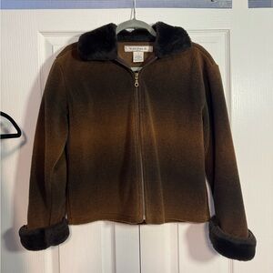 Faux fur blend brown zip up jacket size small